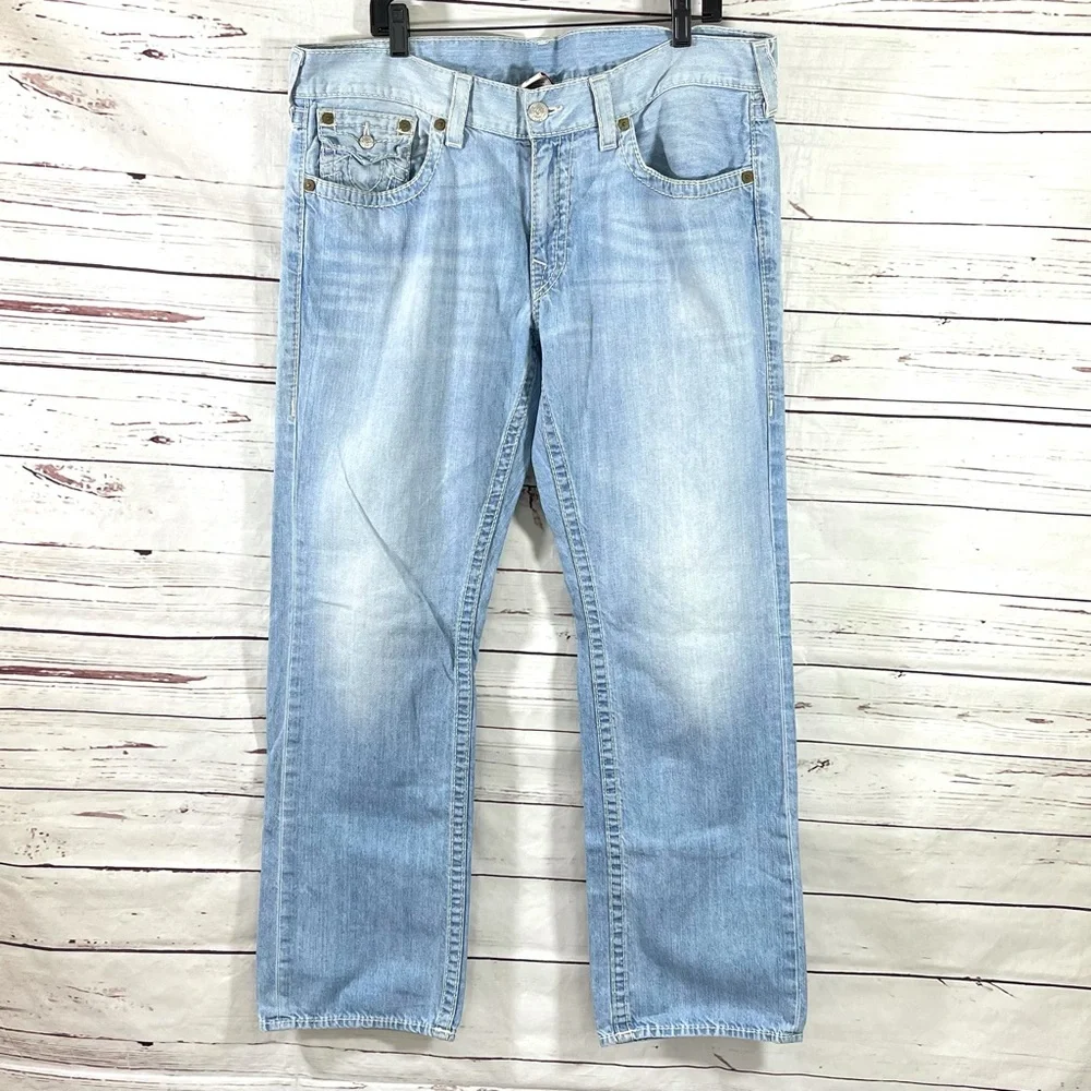 True Religion Section Straight Jeans Mens 38‎ x33 Blue USA Made